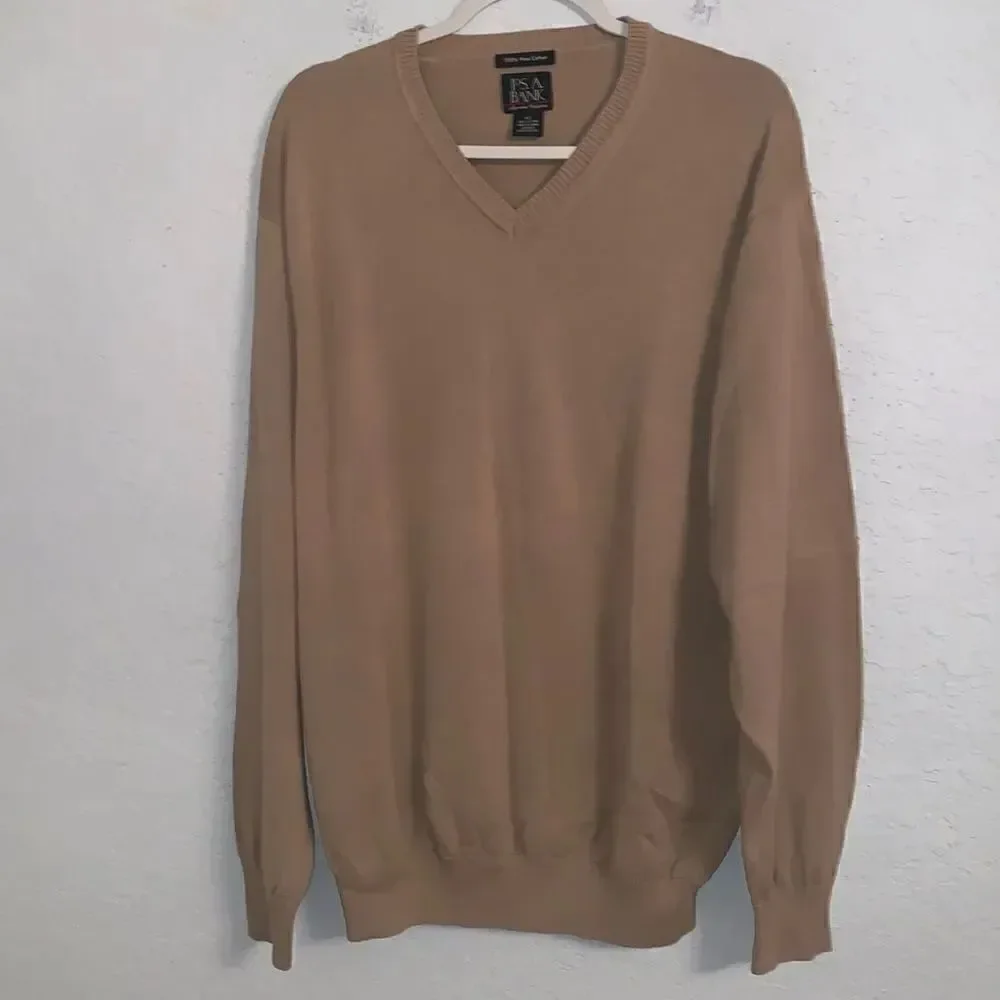 NWT Jos.A.Bank V-Neck Primary Cotton Tan Sweater Men’s Pullover Size XL